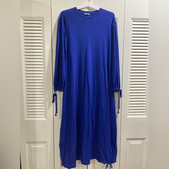 fitted lace wedding dress Dark Blue Long Sleeve One Shoulder Satin High Low A-line Gown
